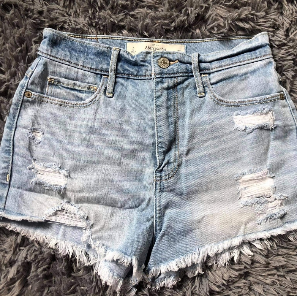 Abercrombie Ripped High Waist Denim Short